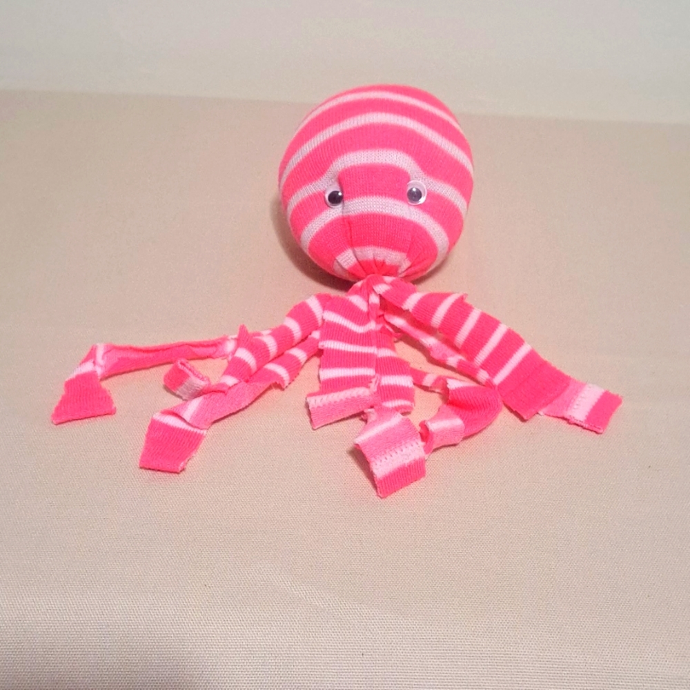 Octopus Socktopus Child's Stuffed Soft Sock Ocean Animal Toy Hot Pink Stripes